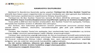 Eti Maden: “Bor Karbür Tesisinde üretim yok iddiası doğru değildir”