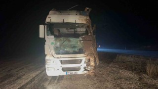 Şarampole devrilen tırda 2 kişi yaralandı