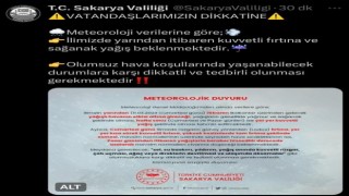 Valilikten kuvvetli fırtına ve sağanak yağış uyarısı