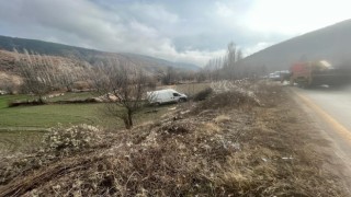 Yoldan çıkan minibüs tarlaya uçtu