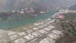 Yusufeli Barajının suları ilçenin sanayi sitesine ulaştı