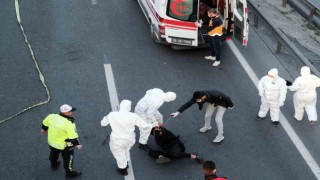 E-5 karayolunda ilginç anlar, bir adam yolun ortasına yattı