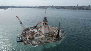 Kız Kulesinde sona yaklaşıldı, dron ile havadan görüntülendi