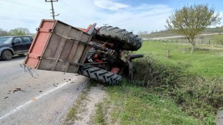 Manyasta traktör devrildi: 1 yaralı