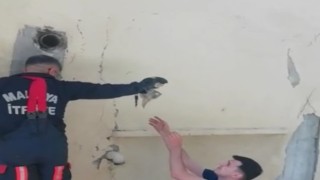 Anne kedi, yavrusu kurtarılırken bir an olsun başından ayrılmadı