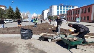 Karsta park, bahçe ve refüjler çiçek açıyor