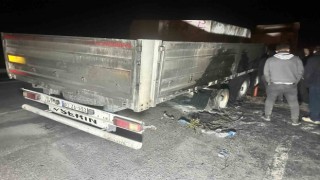 Mermer blok yüklü tırda yangın çıktı
