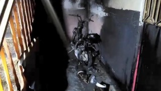 Bursa İnegölde park halindeki motosiklet yandı