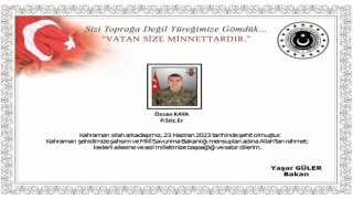 Milli Savunma Bakanlığından Şehit Özcan Kaya için başsağlığı mesajı