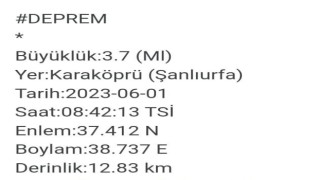 Şanlıurfada 3.7 büyüklüğünde deprem