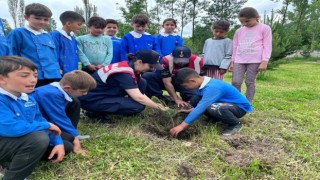 Tokatta Jandarma ve çocuklar fidan dikti