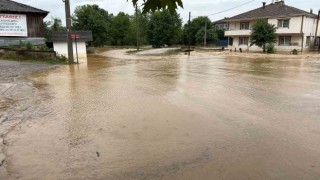 Düzcede uyarı levhaları su altında kaldı