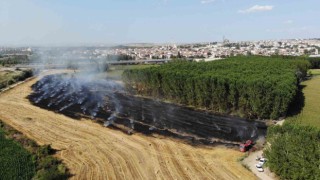 Edirnede tarlada çıkan yangında 250 saman balyası küle döndü