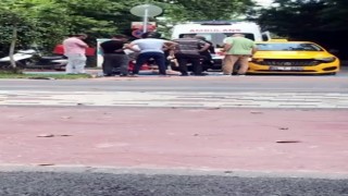 Ticari taksi ile çarpışan motosikletteki kurye yaralandı