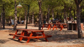 Ayvalıkta mesire alanındaki ahşap oturma grupları yenileniyor