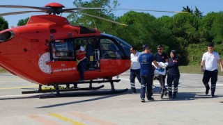 Doğum yapan kadının yardımına ambulans helikopter yetişti