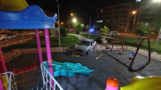 Kontrolden çıkan otomobil parka daldı