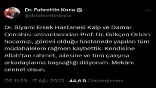 Sağlık Bakanı Fahrettin Koca, Prof. Dr. Gökçen Orhan için taziye mesajı yayınladı