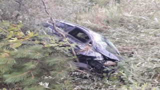 Şarampole uçan otomobilde 2 kişi yaralandı