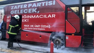 Ümit Özdağın seçim otobüsünde korkutan yangın