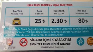 Uşakta taksi ücretlerine zam