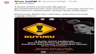 Amcası ölen ünlü sanatçının Sivas konseri iptal edildi