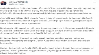 Bakan Tunç: Ceren Özdemiri vahşice öldüren ve müebbet hapisle cezalandırılan hükümlünün açık cezaevine alındığı iddiası gerçeği yansıtmamaktadır”