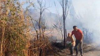 Köylerini saran yangını söndürmek için kadın erkek, yediden yetmişe seferber oldu