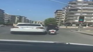 Motosiklet sürücüsünün tehlikeli yolculuğu kameraya yansıdı