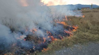 Örtü yangınına hortumla müdahale ettiler