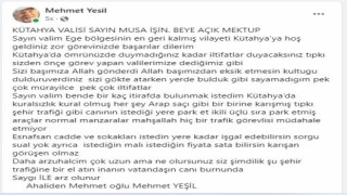 Yeşilden Vali Işına mektup: Kütahyada ömrünüzde duymadığınız kadar iltifatlar duyacaksınız