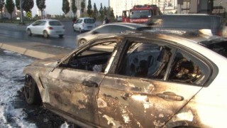 E-5te araç yangını: Alev topuna dönen araba kullanılamaz hale geldi