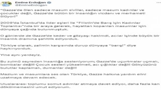 Emine Erdoğan: “Türkiye olarak zalimin karşısında durup dünyaya ‘barış diye haykırıyorduk, yine aynı yerdeyiz”