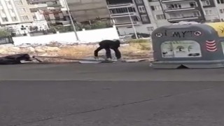 Gaziantepte trafik uyarı işaret levhası hırsızlığı kamerada