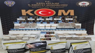 Karsta polis kaçak tütün mamulleri ele geçirdi