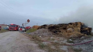 Kopan elektrik teli 20 bin saman balyasını yaktı