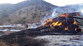 Köyde çıkan yangında 600 balya ot yandı