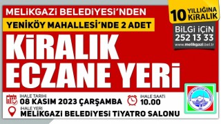 Melikgaziden 2 adet kiralık eczane yeri ihalesi