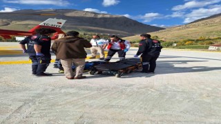 Rahatsızlanan hamile kadın ambulans helikopterle hastaneye ulaştırıldı