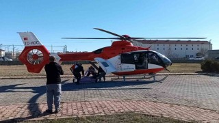 Ambulans helikopter ayağı ampute edilen hasta için havalandı