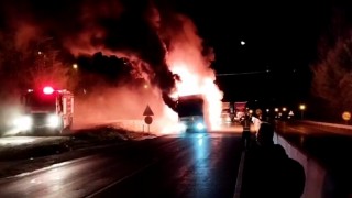 Bolu Dağında otobüs alev alev yandı, faciadan dönüldü
