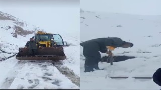 Karlı yolları aşan belediye ekibi su depolarını kontrol etti