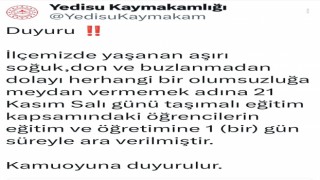 Yedisuda taşımalı eğitime 1 gün ara verildi