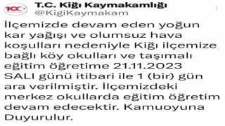 Yedisudan sonra Kiğıda da taşımalı eğitime 1 gün ara verildi