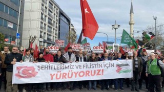 Binlerce kişi Kabataştan Eminönüne Filistin ve şehitler için yürüdü