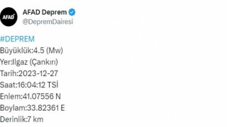 Çankırıda 4.5 büyüklüğünde deprem