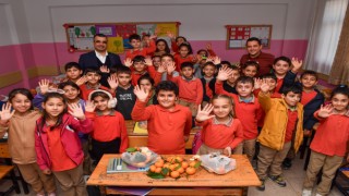Dalında bekleyen mandalinalar çocuklara vitamin oluyor