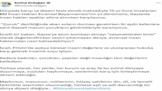 Emine Erdoğan: “İsrail, Filistinde açıkça küresel insani değerlere ve uluslararası hukuka karşı gelerek insanlık suçu işliyor”