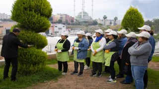 Mersinde kadınlara uygulamalı budama eğitimi