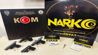Midyat polisi 5 adet ruhsatsız tabanca ve paketler halinde uyuşturucu ele geçirdi